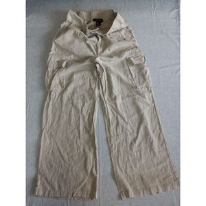 Tahari Women Small Summer Stretch Waistband Linen/Viscose Brown Flares‎ Pants